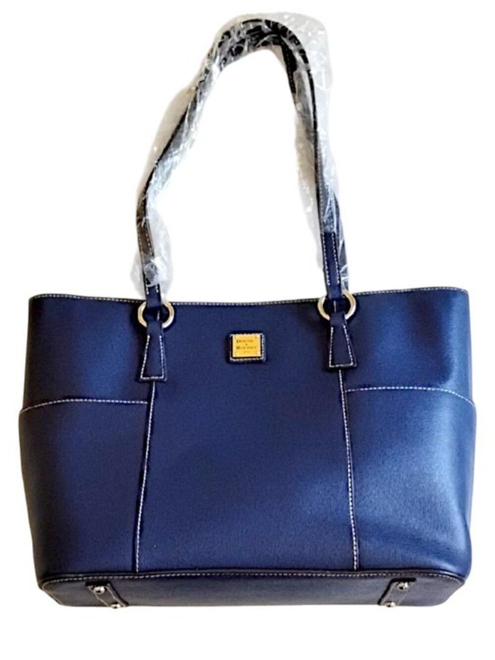 NWT Helena Shopper Saffiano Leather Tote Marine Blue Gold Tone Hardware Dust Bag